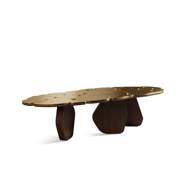 Sculptural Wooden Dining Table with Brass Accents – Modern Luxury Design
