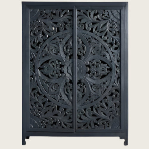 Hand-carved Black Wooden Cabinet Collection for Luxurious Interiors