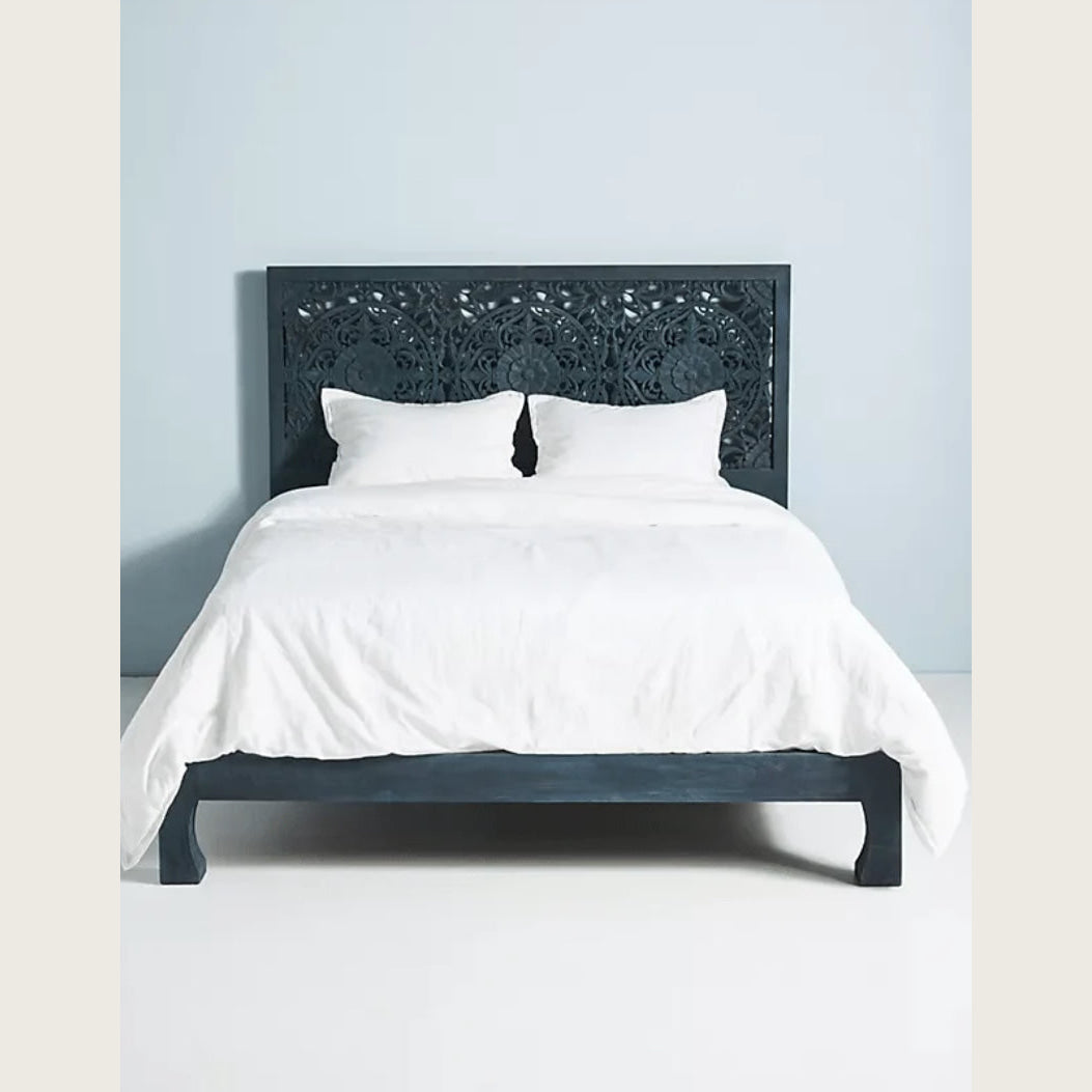Hand-carved Mandala Bed Frame – Solid Wood King/queen Size
