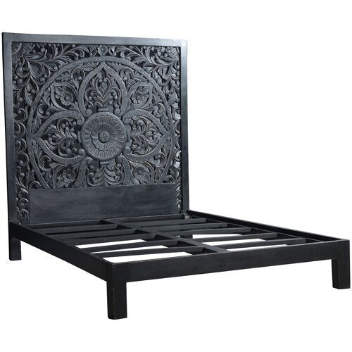 Hand-carved Mandala Bed Frame – Solid Wood King/queen Size