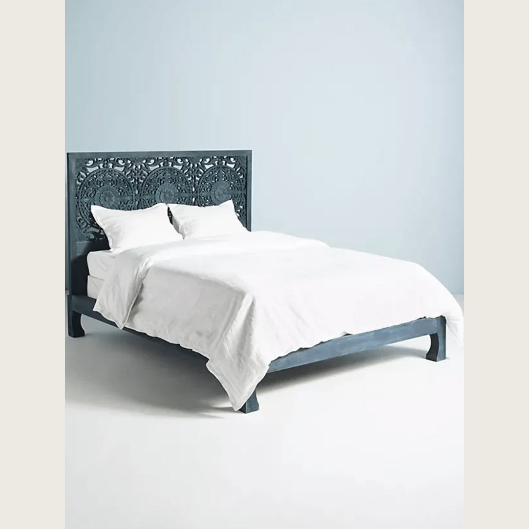 Hand-carved Mandala Bed Frame – Solid Wood King/queen Size
