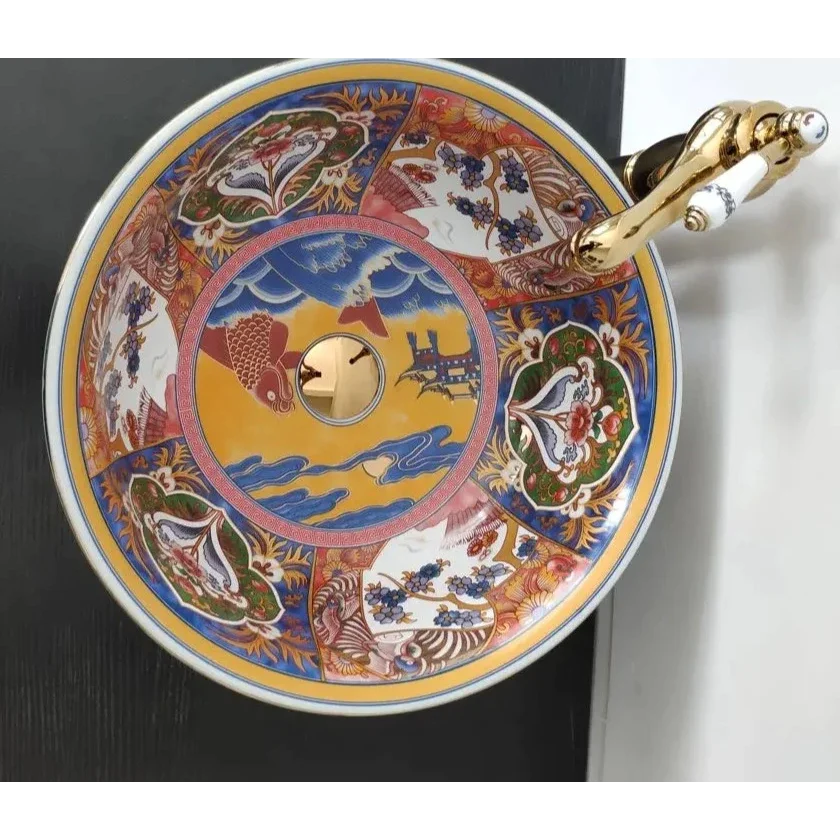 Hand-painted Ceramic Vessel Sink with Ornate Multicolor Design | Luxury Bathrooms