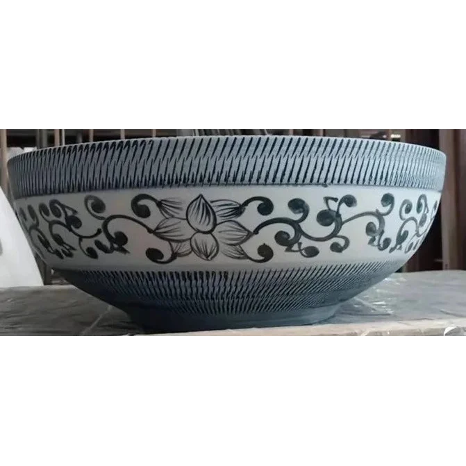 Handcrafted Blue and White Ceramic Vessel Sink with Floral Design | Luxury Bathrooms