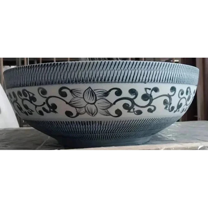 Handcrafted Blue and White Ceramic Vessel Sink with Floral Design | Luxury Bathrooms