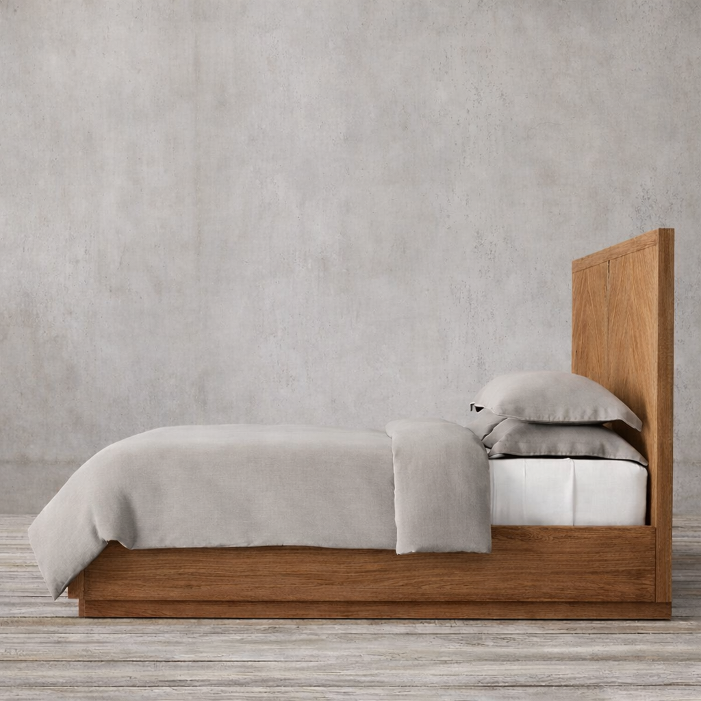 The Armid Chevron Platform Wood Bed | Solid Natural Oak