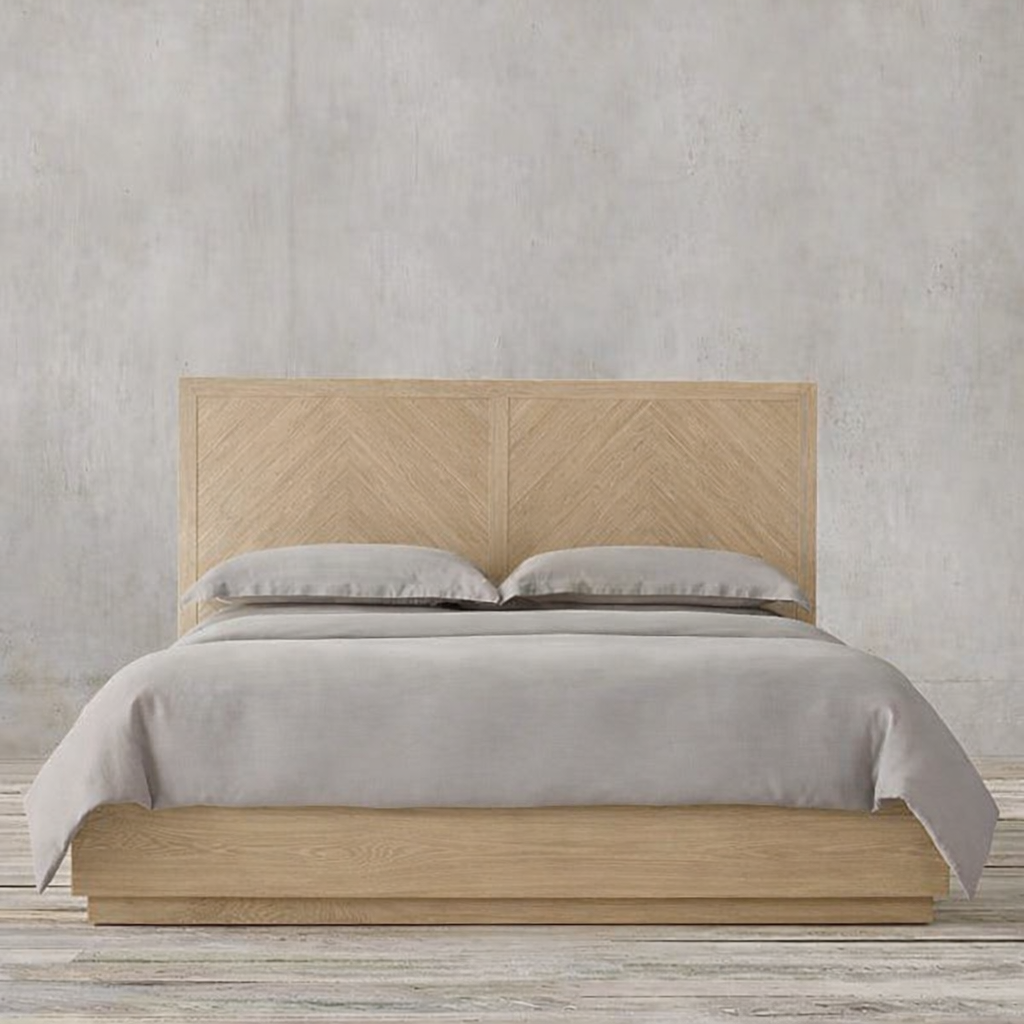 The Armid Chevron Platform Wood Bed | Solid Light Oak