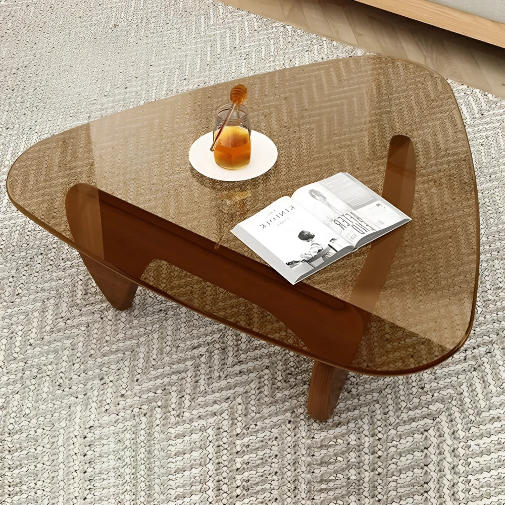 Noguchi Inspired Oval Glass Coffee Table – Elegant Japandi Wood Base for Modern Living Rooms