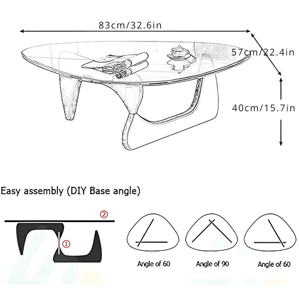 Noguchi Inspired Oval Glass Coffee Table – Elegant Japandi Wood Base for Modern Living Rooms