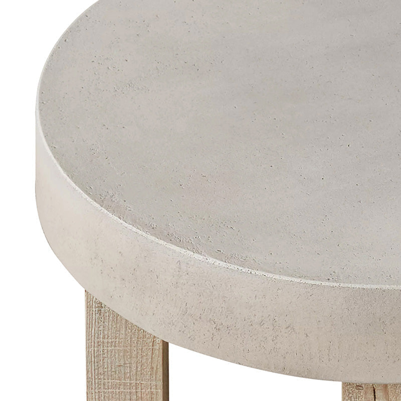 Japandi Round End Table – Pine Wood Base with Smooth Concrete Top 45cm Diameter