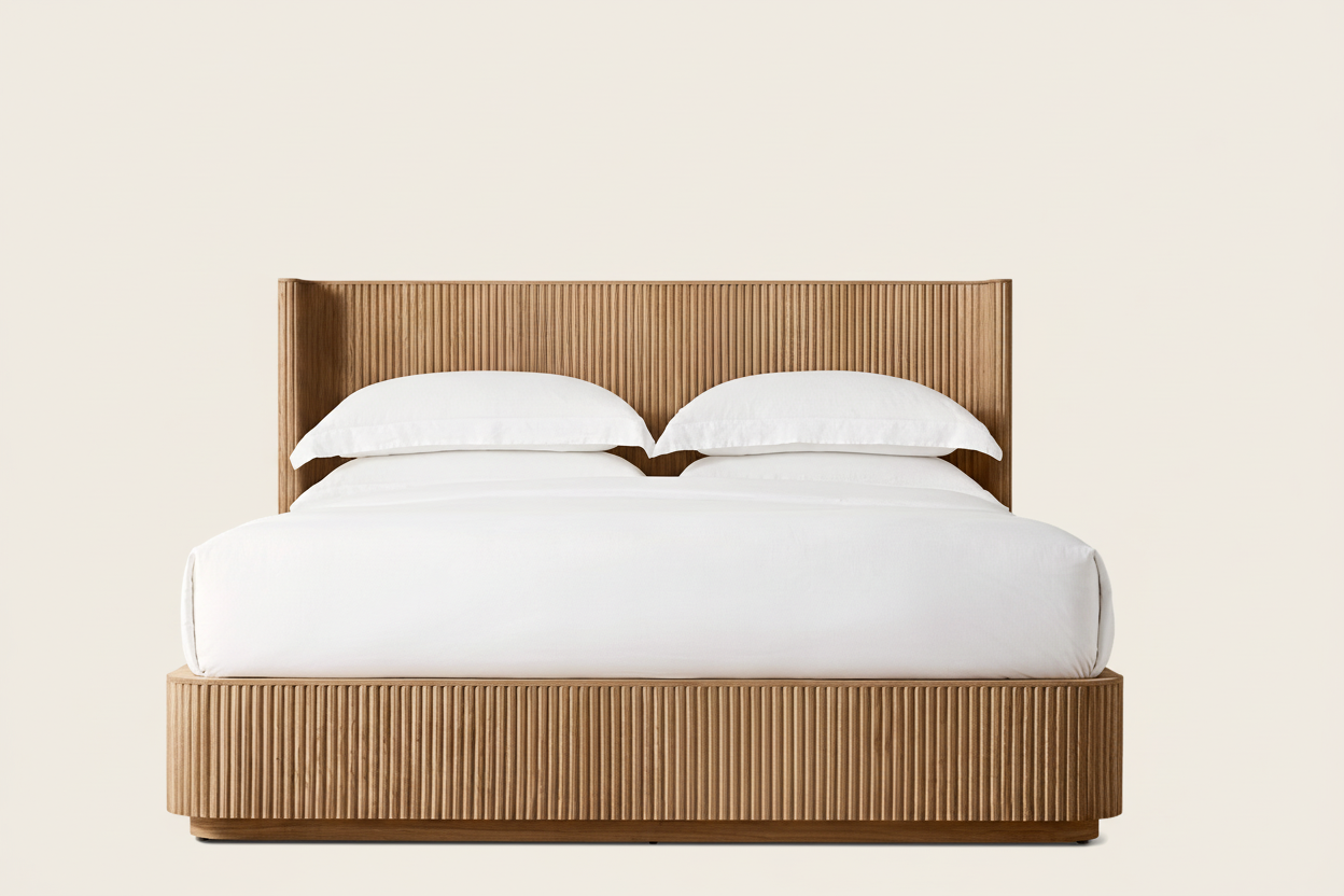 Fluted Oak Platform Bed | HLMPrhy58 - Beds