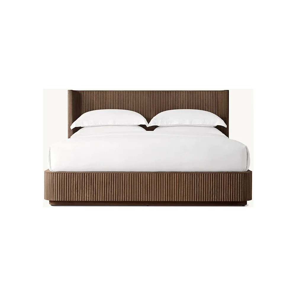 Fluted Oak Platform Bed | HLMPrhy58 - Beds