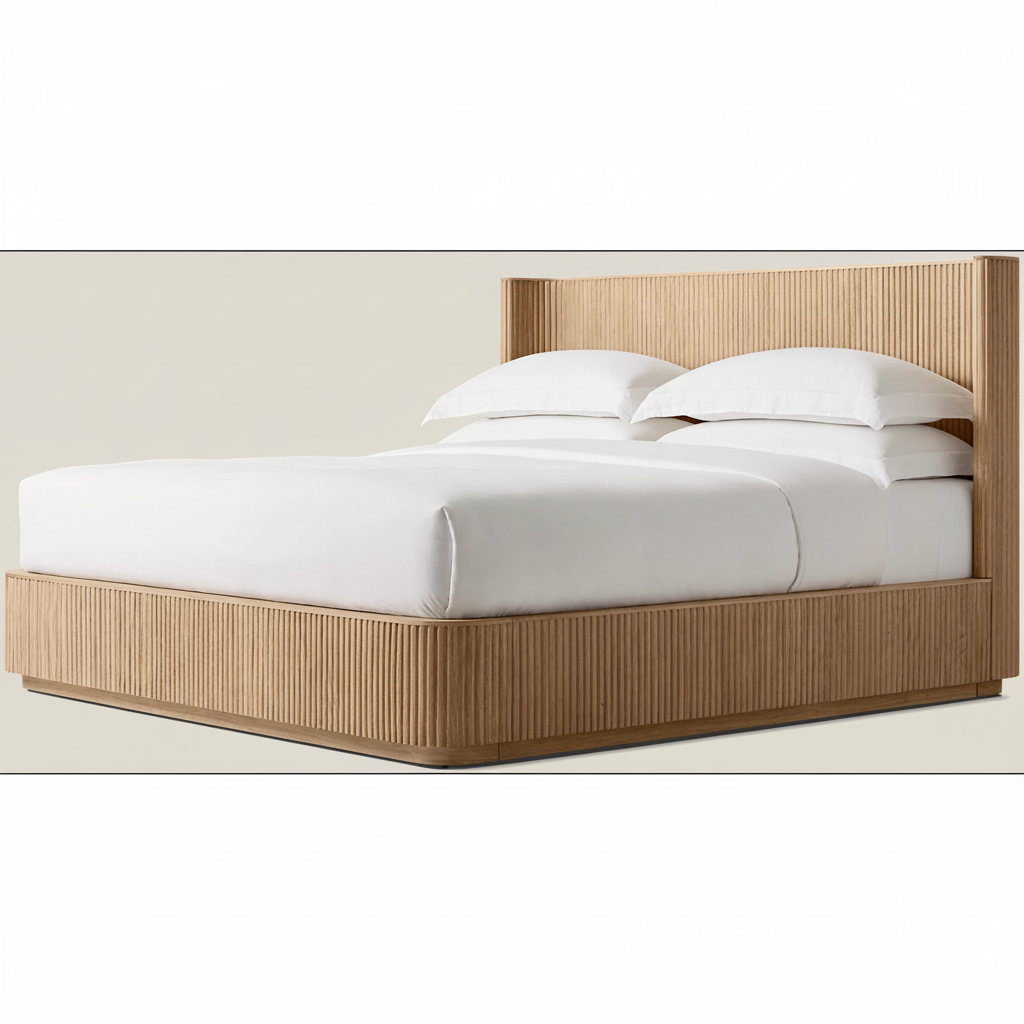 Fluted Oak Platform Bed | HLMPrhy58 - Beds