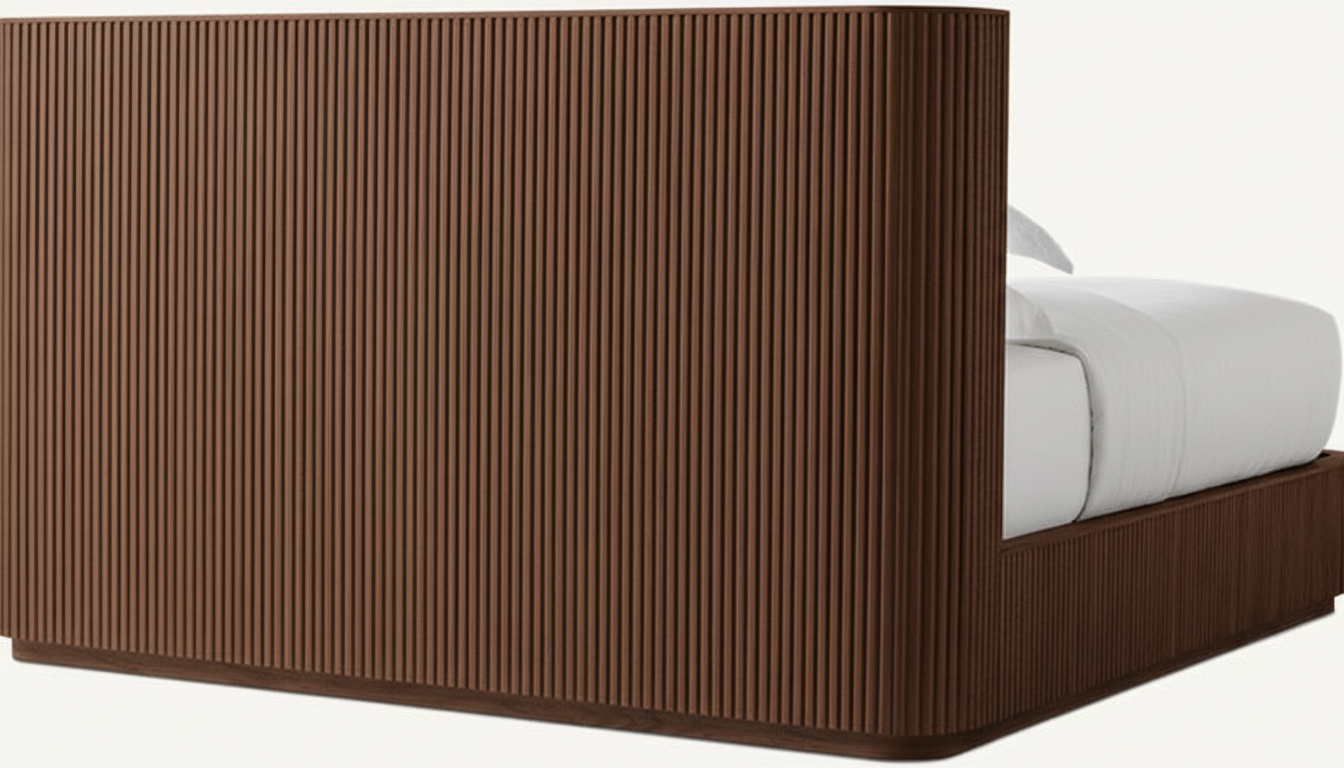 Light Walnut Fluted Oak Platform Bed | HLMPrhy58 - Beds