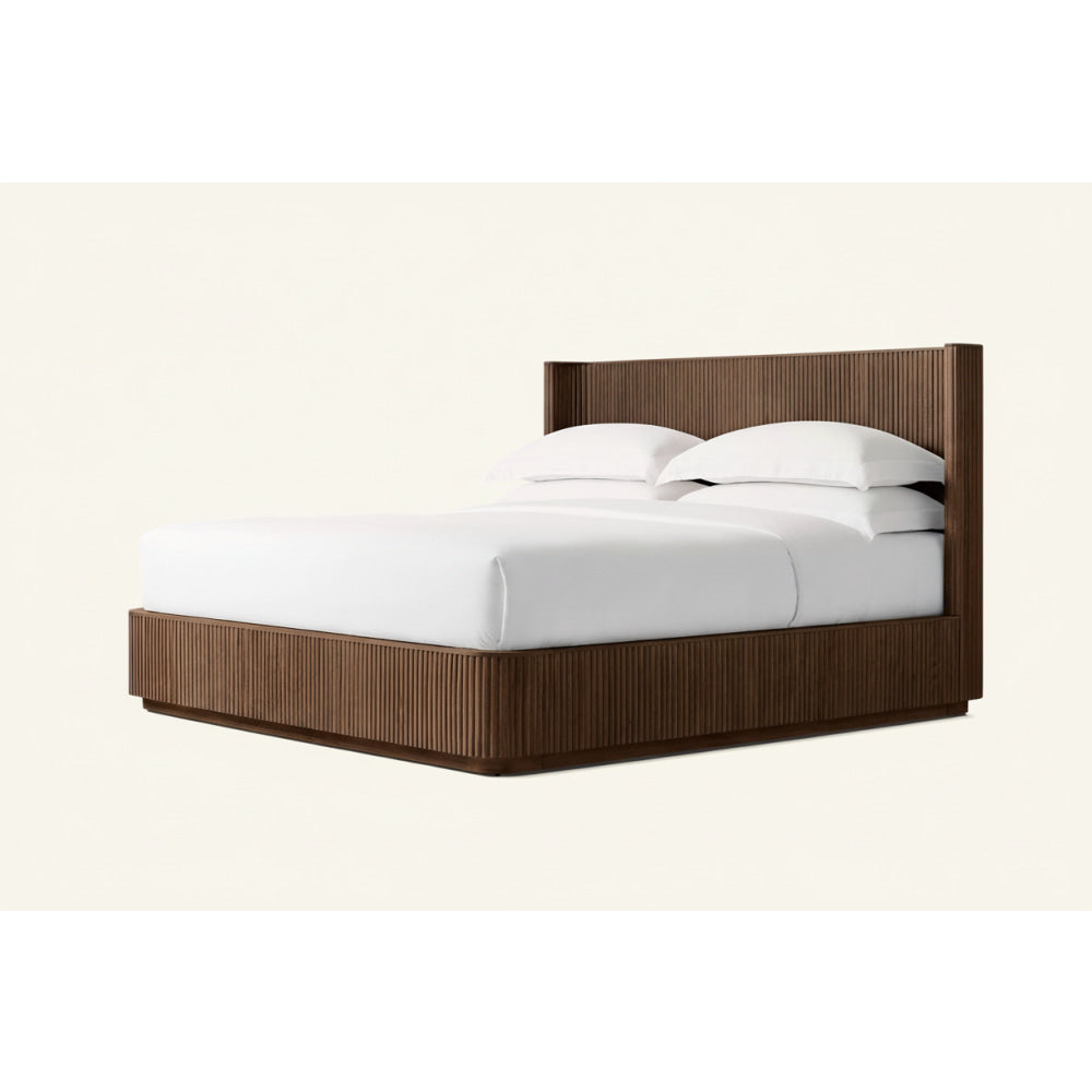 Fluted Oak Platform Bed | HLMPrhy58 - Double / Light walnut - Beds