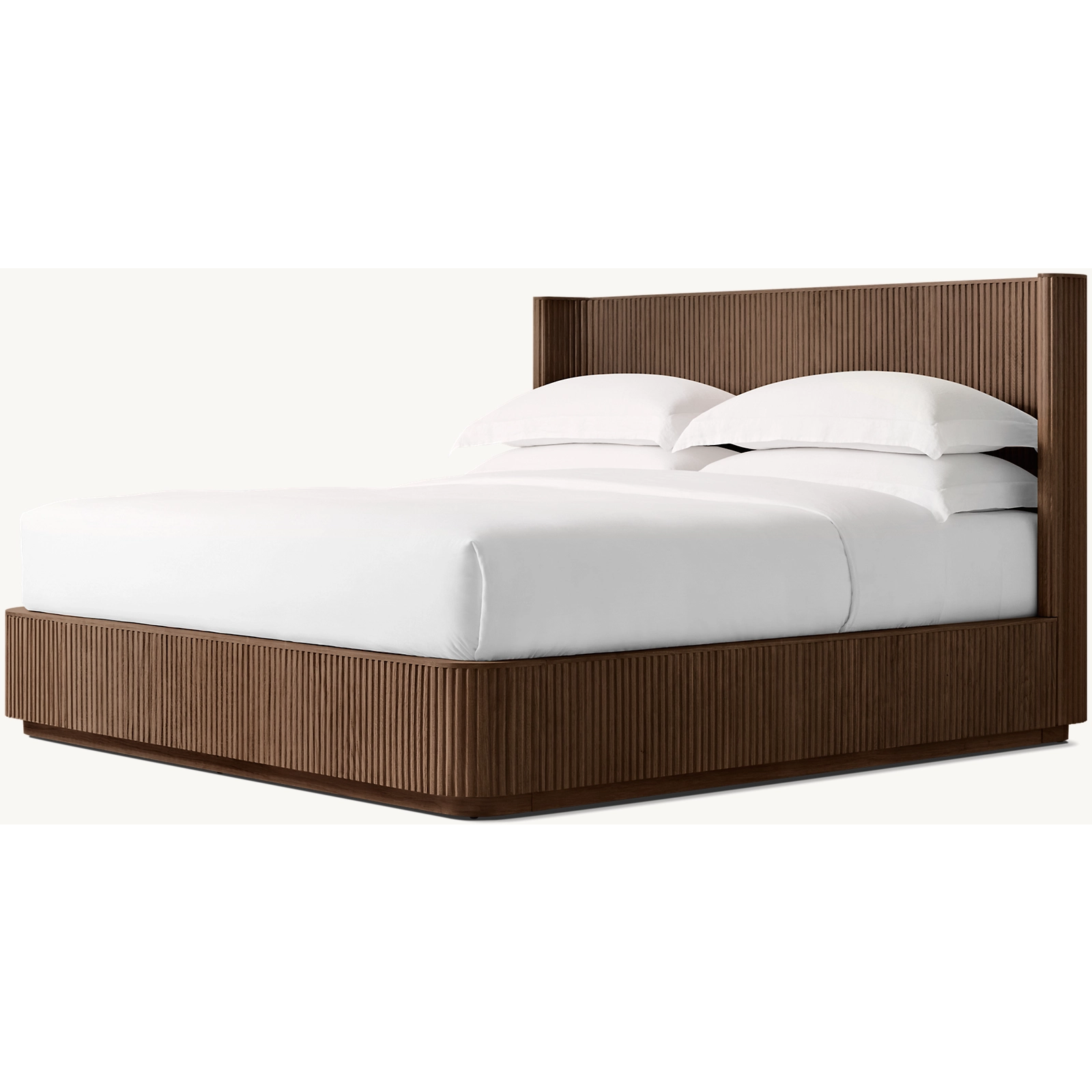 Fluted Oak Platform Bed | HLMPrhy58 - Double / Light walnut - Beds