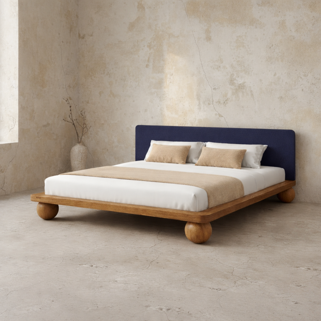 The Kurogane Platform Bed | Solid Natural Oak Upholstered Headboard