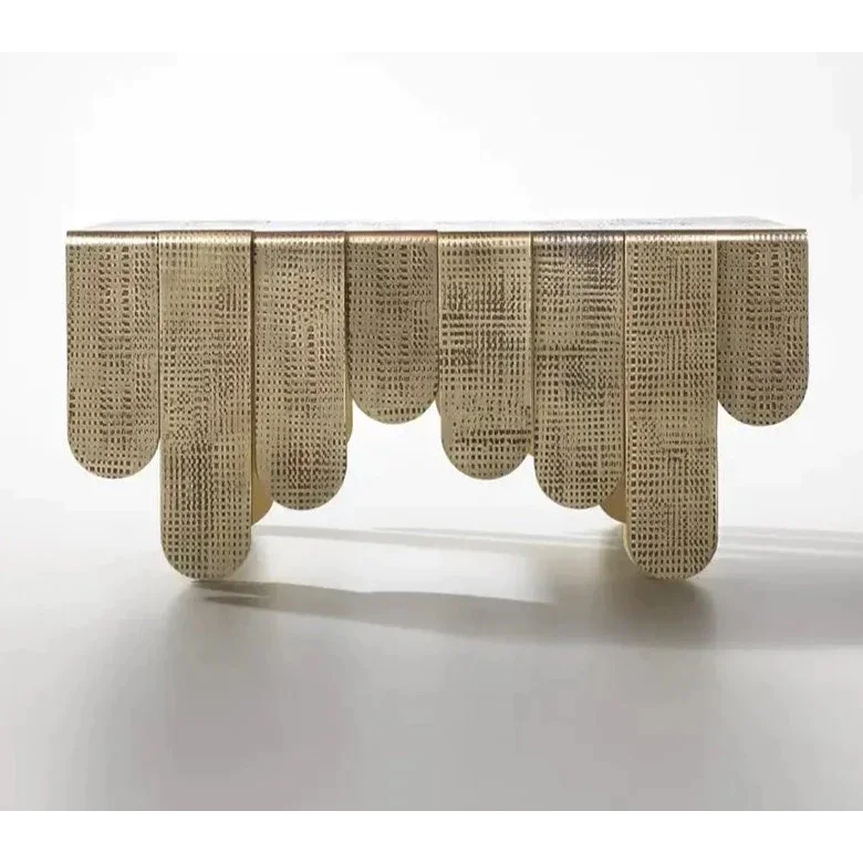 Luxury Brass Coffee Table with Dripping Metal Design | Contemporary Decor