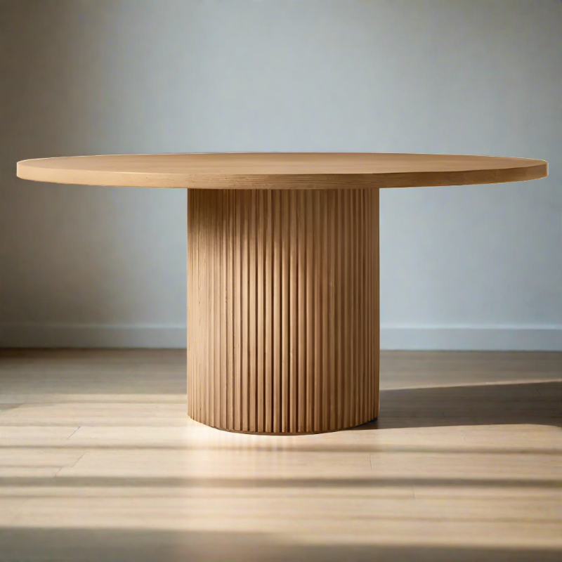 Luxury Fluted Round Wood Dining Table - Japandi Minimalist Design