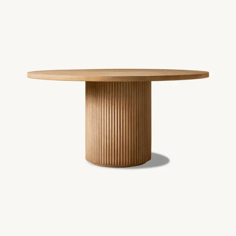 Luxury Fluted Round Wood Dining Table - Japandi Minimalist Design