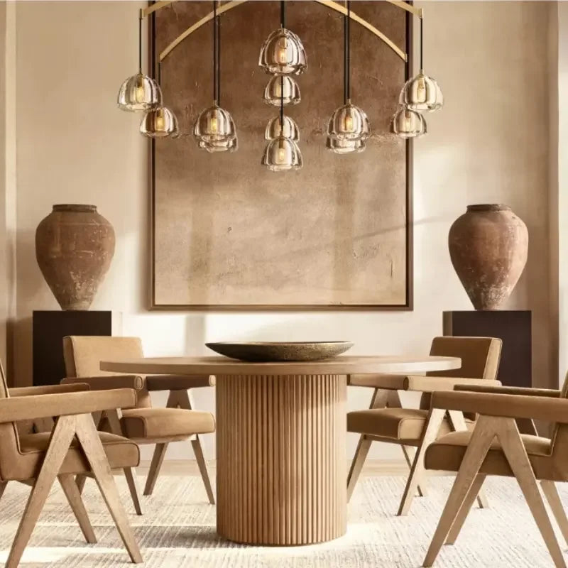 Luxury Fluted Round Wood Dining Table - Japandi Minimalist Design