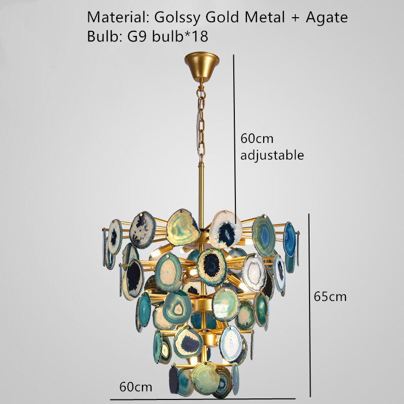 Luxury Gold Chandelier with Natural Blue Agate Accents | Ceiling Light Fixtures