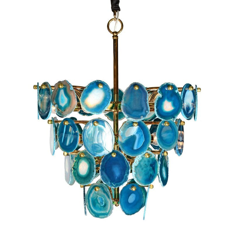 Luxury Gold Chandelier with Natural Blue Agate Accents | Ceiling Light Fixtures