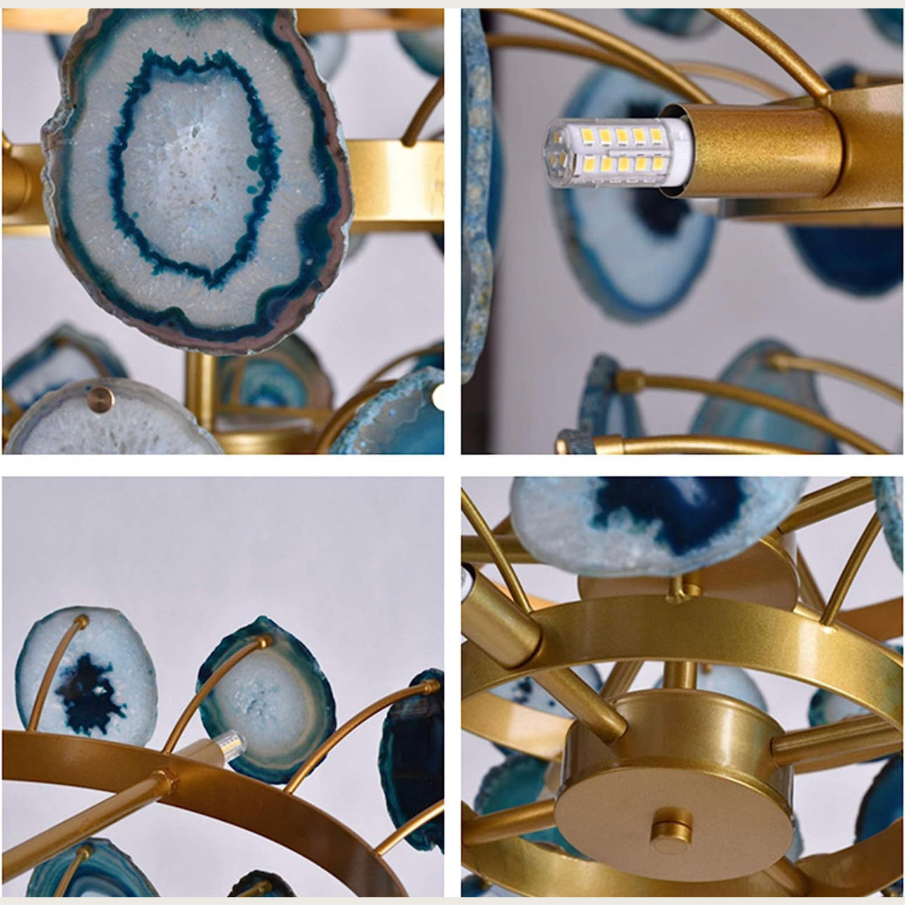 Luxury Gold Chandelier with Natural Blue Agate Accents | Ceiling Light Fixtures