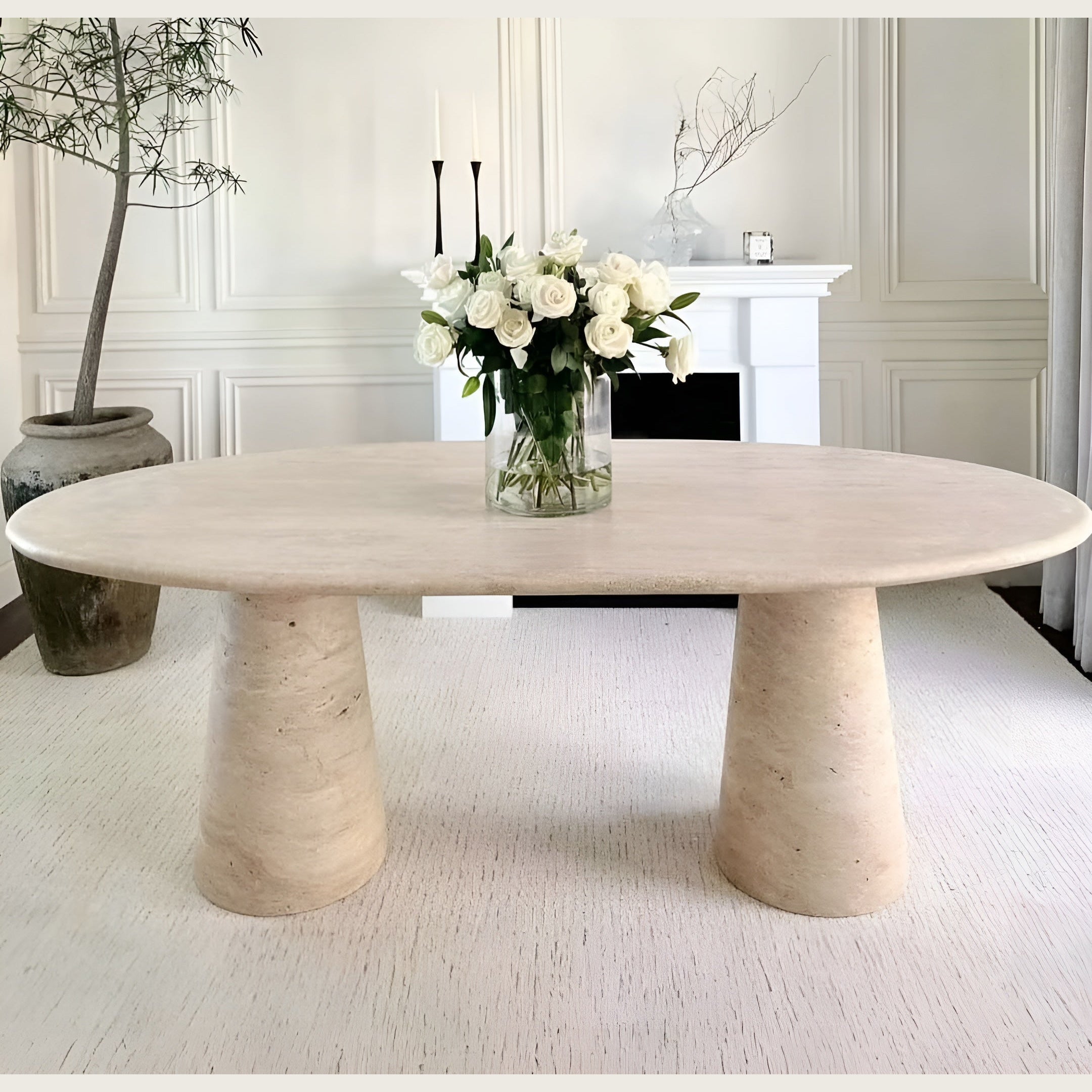 Luxury Oval Marble Dining Table – Hulmara Design with Dual Conical bases