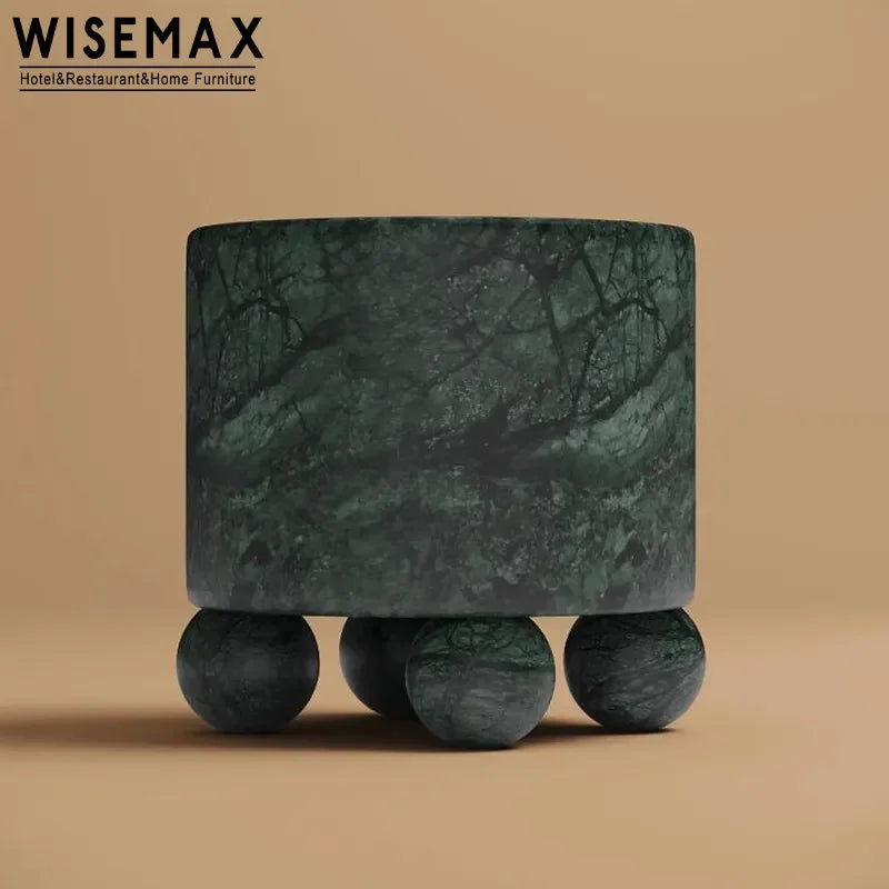 Modern Green Marble Side Table with Sphere Base – Luxury Accent Furniture