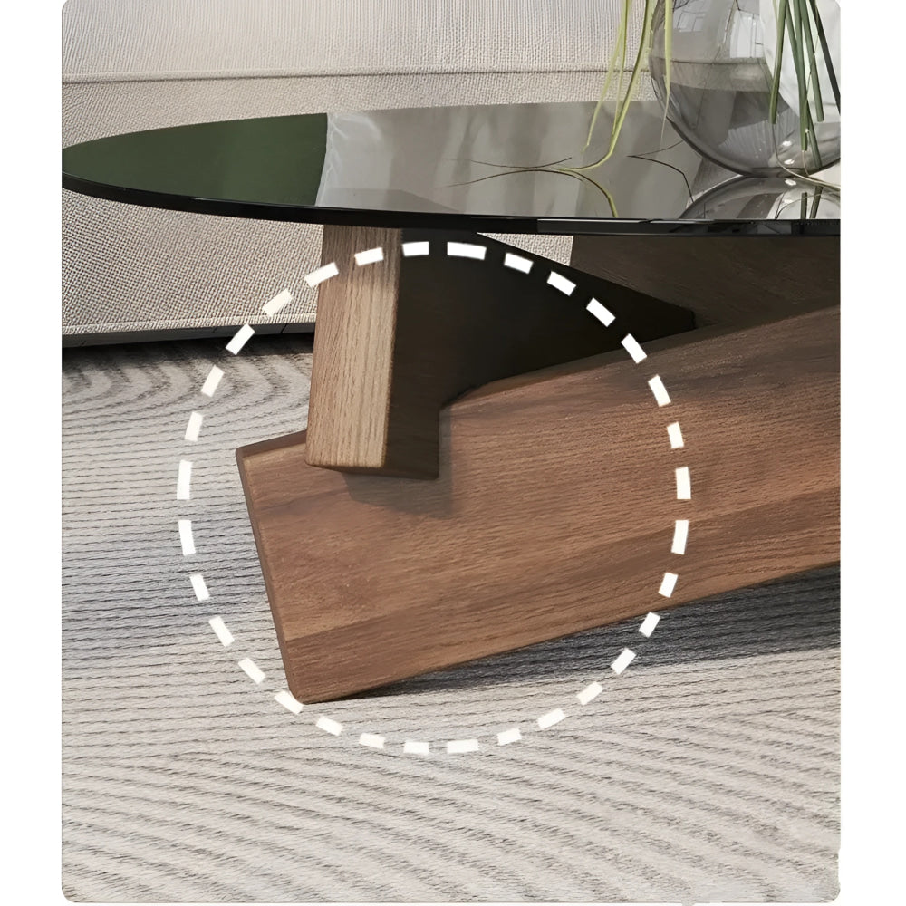 Mid-century Glass Coffee Table with Solid Wood Base | Japandi Interiors