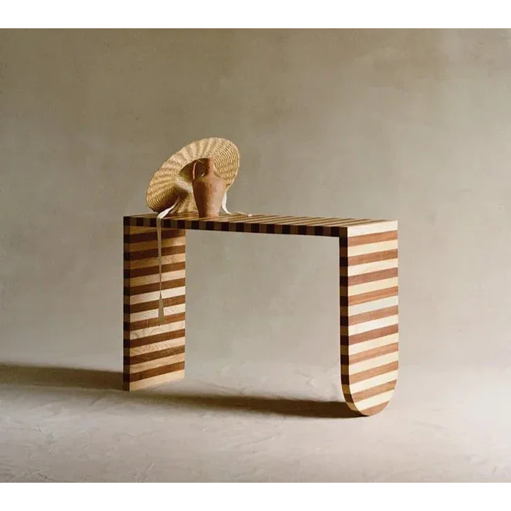 Mid-century Modern Solid Wood Console Table – Striped Minimalist Design for Entryway or living room