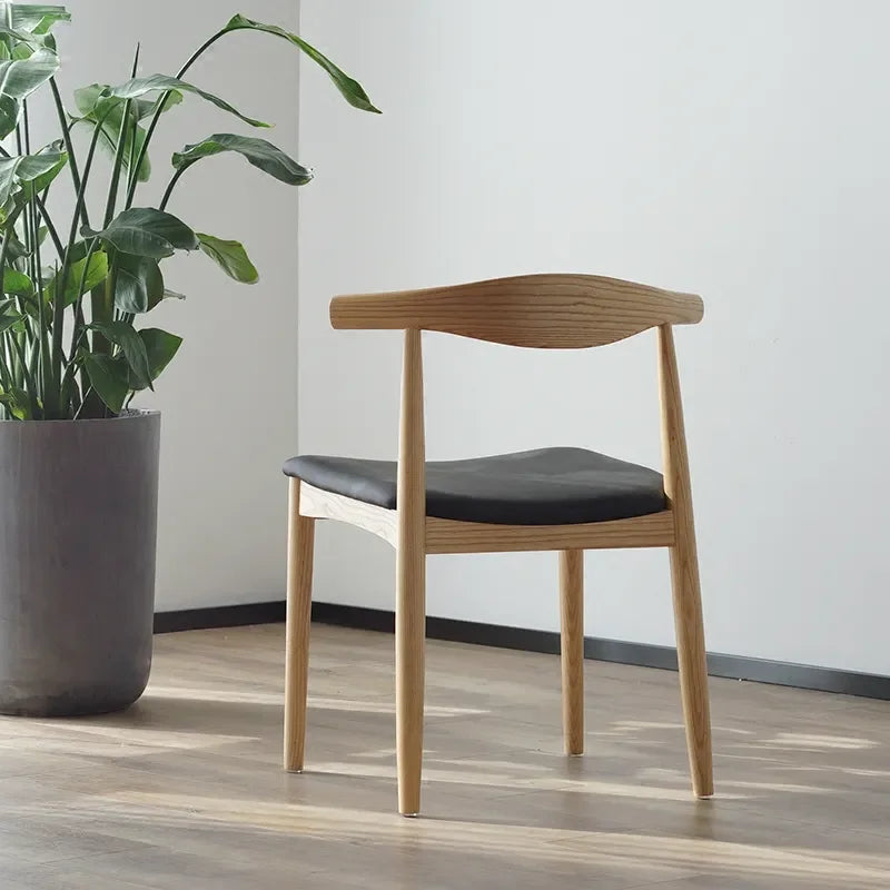Mid-century Modern Wooden Dining Chair with Leather Seat | Luxury Interiors