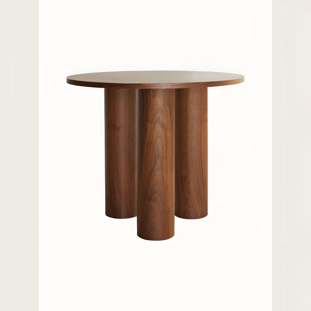 Minimalist Walnut Round Side Table with Cylindrical Column Base