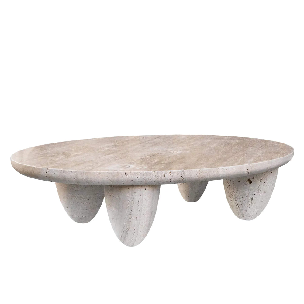 Contemporary Oval Coffee Table in Travertine Stone | Luxury Interiors