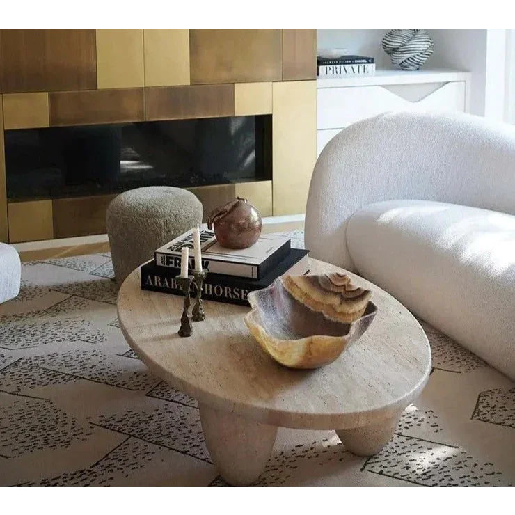 Contemporary Oval Coffee Table in Travertine Stone | Luxury Interiors