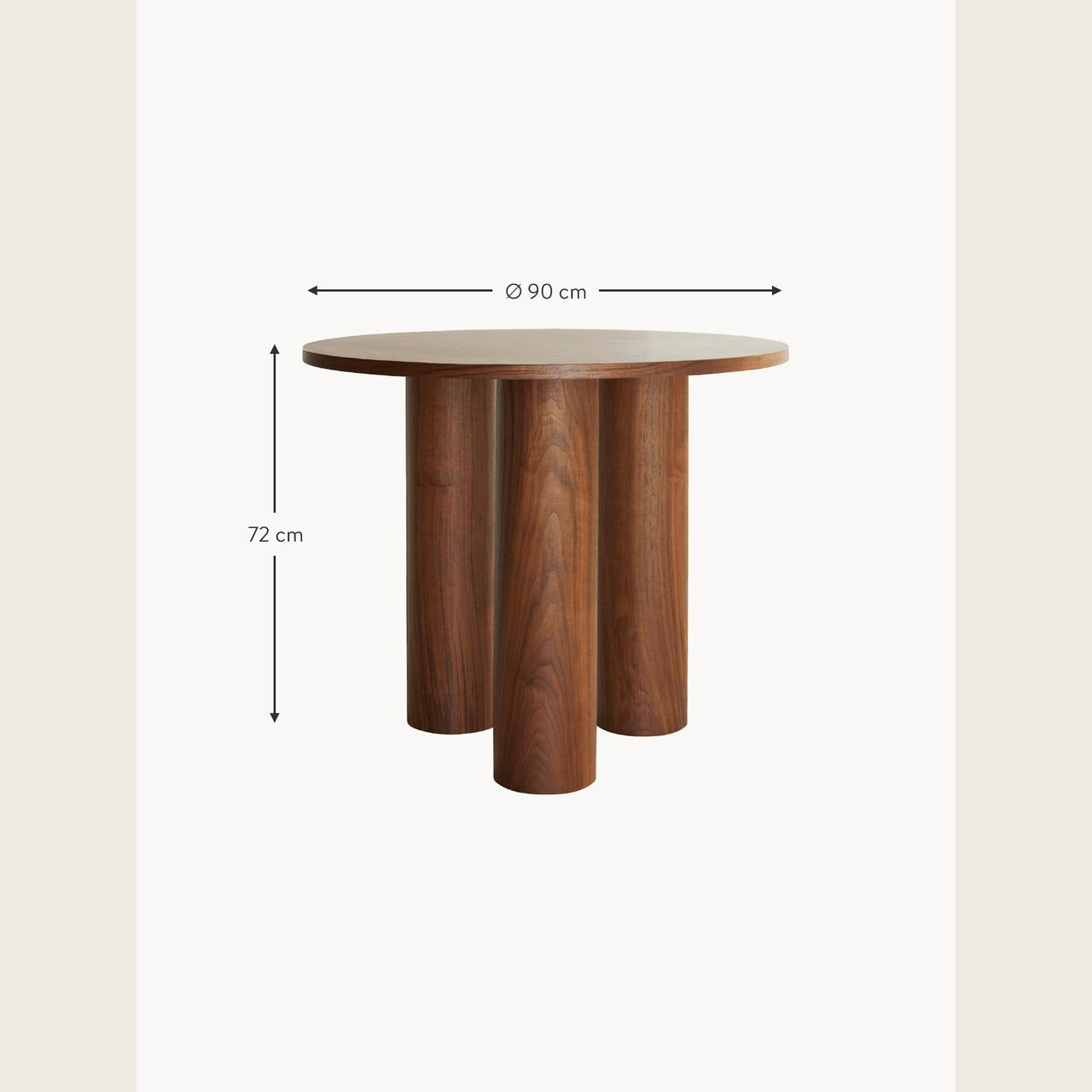 Minimalist Walnut Round Side Table with Cylindrical Column Base