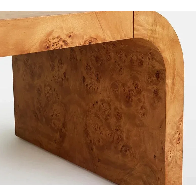 Modern Burl Wood Coffee Table | Minimalist Design Natural Grain Rectangular Centerpiece for Living Room