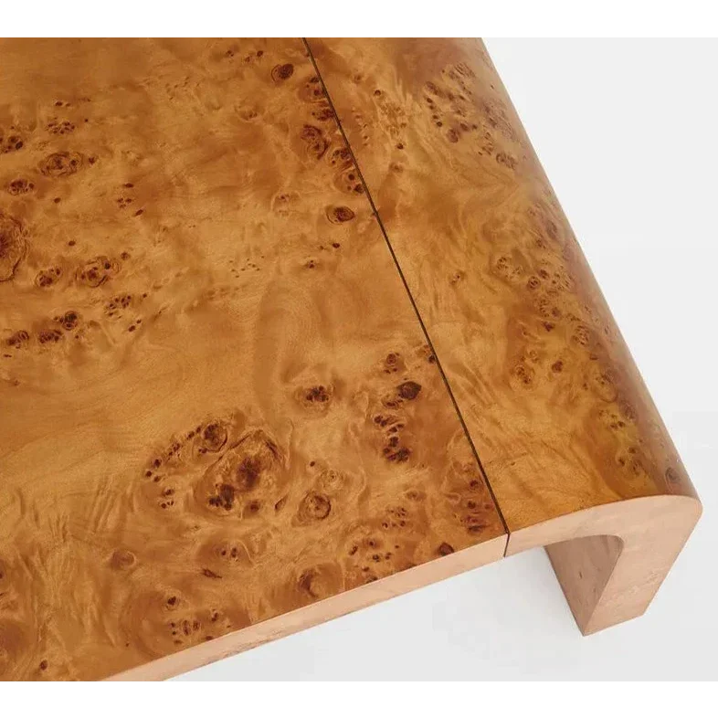 Modern Burl Wood Coffee Table | Minimalist Design Natural Grain Rectangular Centerpiece for Living Room