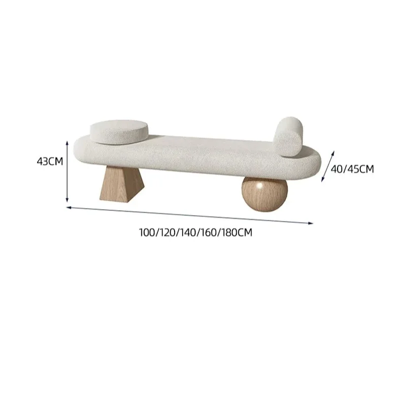 Modern Cream Upholstered Bench with Unique Wooden Base | Minimalism | Luxury Interiors