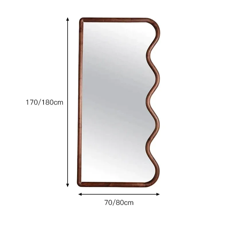 Modern Curved Wooden Mirror and Chair Set – Sculptural Walnut Natural Oak Design for Minimalist Interiors