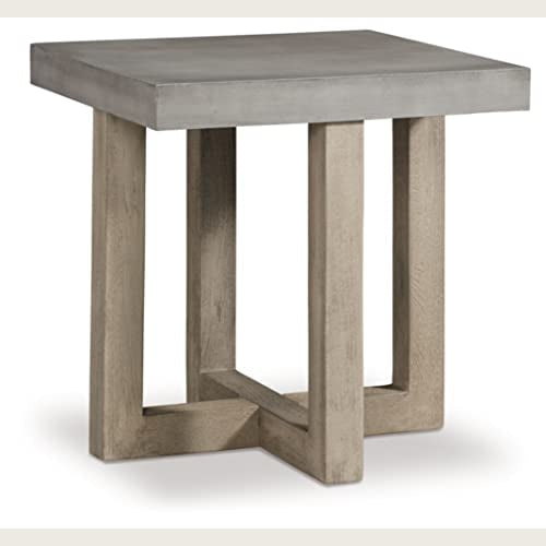 Modern Japandi End Table – Concrete Top with Solid Pine Wood Frame Minimalist design