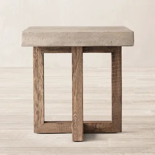 Modern Japandi End Table – Concrete Top with Solid Pine Wood Frame Minimalist design