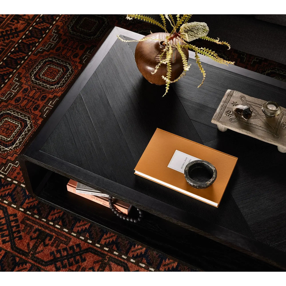 Modern Minimalist Wooden Coffee Table – Rectangular Design with Open shelf storage | Japandi Living Room