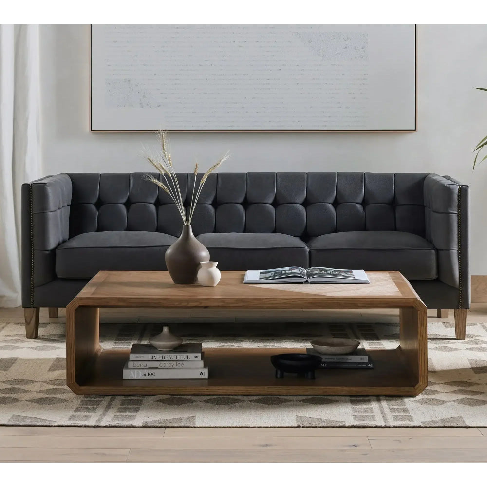 Modern Minimalist Wooden Coffee Table – Rectangular Design with Open shelf storage | Japandi Living Room