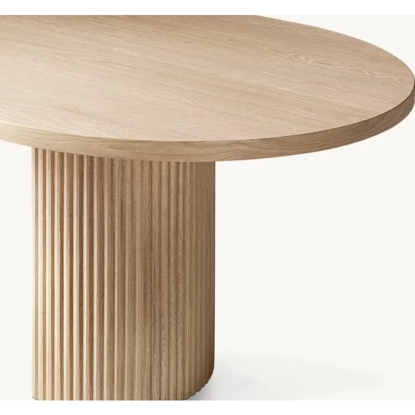 Modern Oak Dining Table | Minimalist Oval Wood with Fluted Pedestal Base | Luxury Interiors
