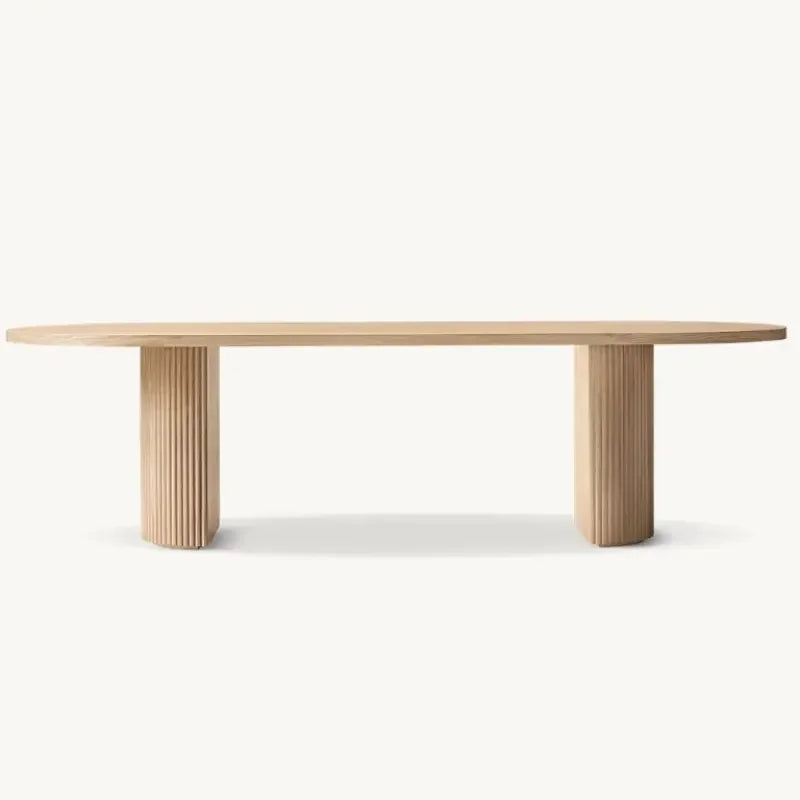 Modern Oak Dining Table | Minimalist Oval Wood with Fluted Pedestal Base | Luxury Interiors