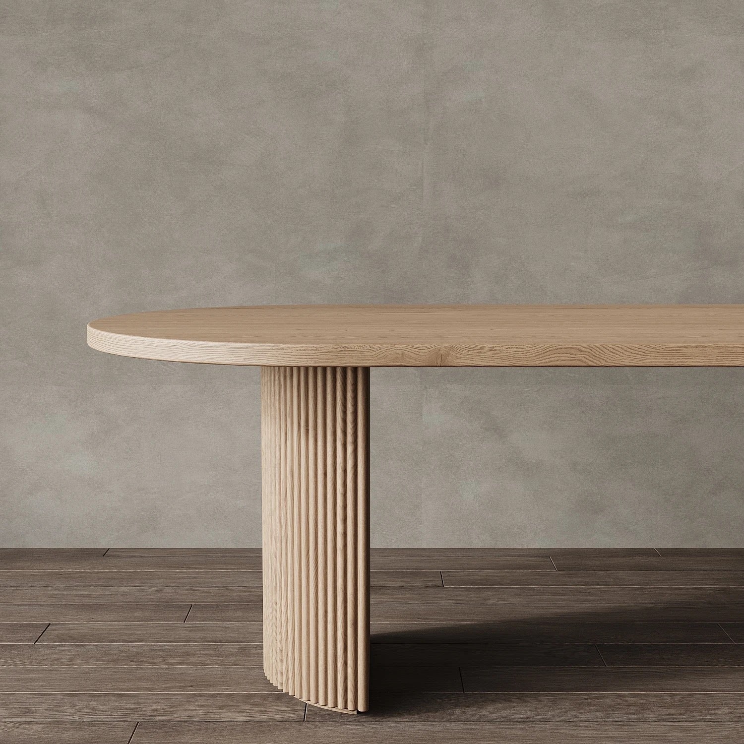 Modern Oak Dining Table | Minimalist Oval Wood with Fluted Pedestal Base | Luxury Interiors