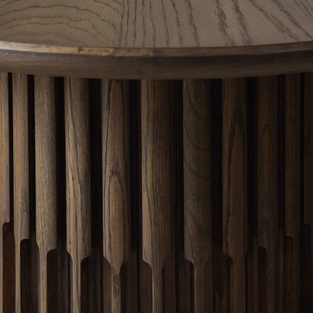 Modern Oval Wooden Dining Table with Double Fluted Pedestal Base – Solid Oak Finish 8-10 Seater | Luxury Room