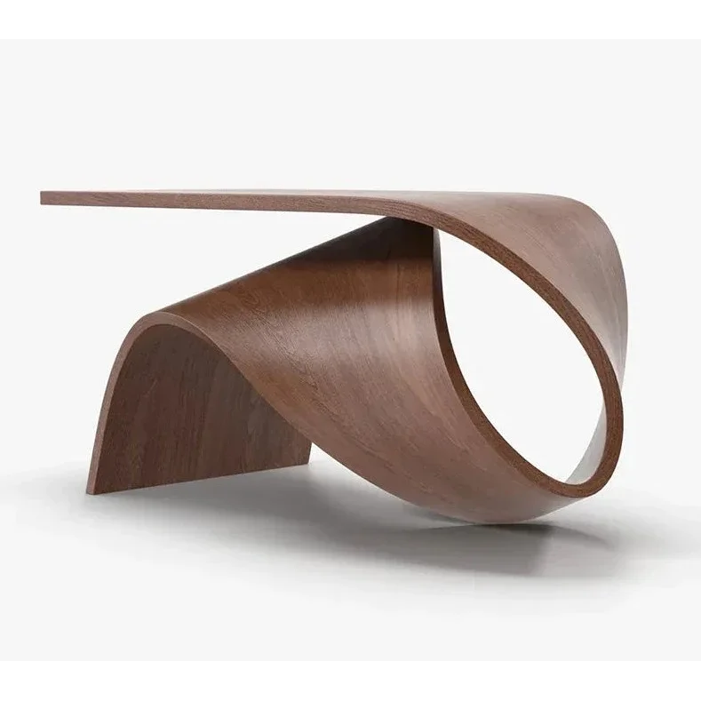 Modern Sculptural Coffee Table in Curved Wood Design | Luxury Office Dining