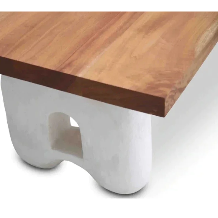 Modern Sculptural Dining Table – Solid Wood Top with Curved Stone base design